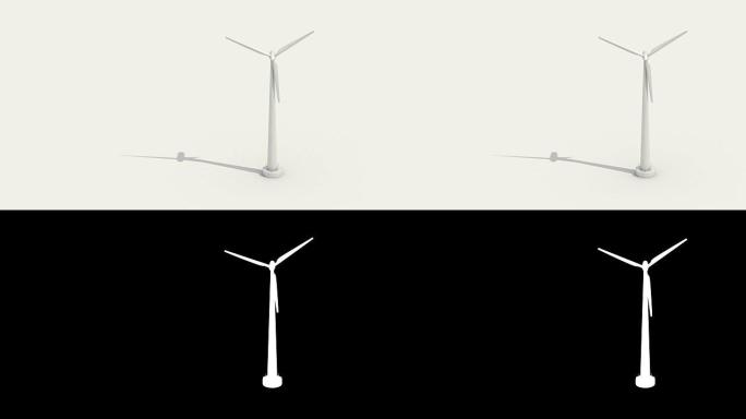 白色背景上的风力涡轮机。生态能源。演示 (包括阿尔法)
