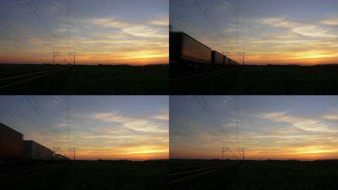 黄昏时分通过的T/L货运列车