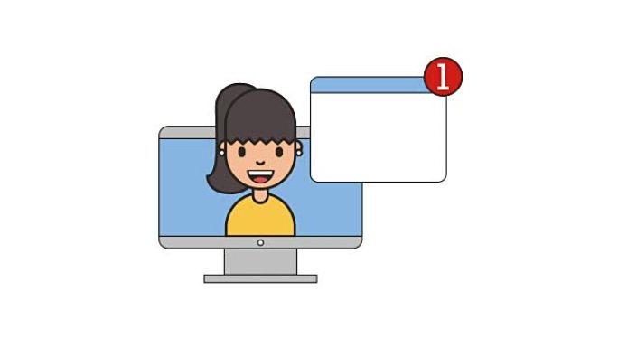屏幕电脑网络工作信息中的年轻女子