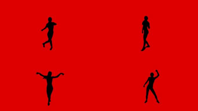 跳舞的女人。红色背景。
