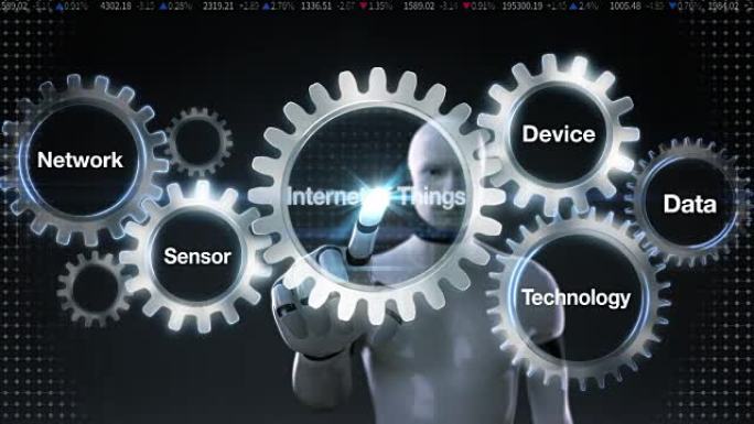 机器人，机器人用关键词触摸齿轮，网络，传感器，数据，技术，设备，'物联网' 1