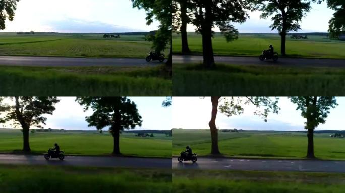 骑摩托车旅行。乡村景观