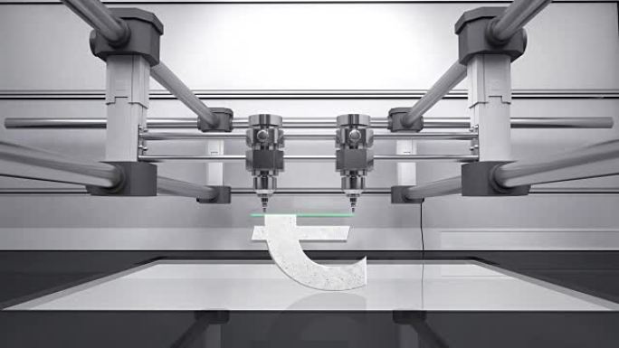 3D打印机制作欧元货币灰色货币标志，3D扫描仪