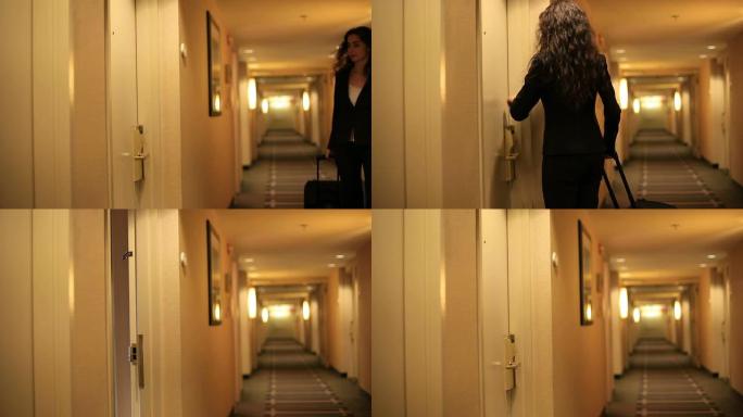 商务女性进入酒店房间