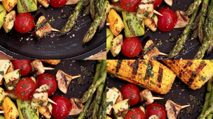 老式木桌上的烤蔬菜