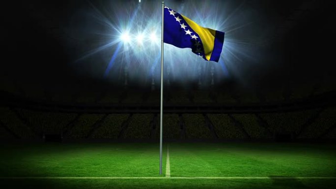 波斯尼亚国旗在旗杆上挥舞