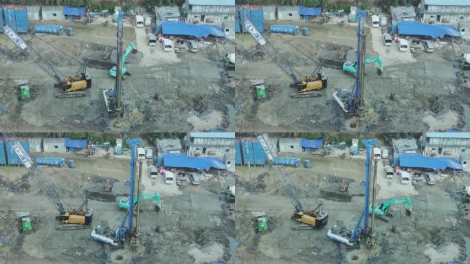 4k镜头挖掘机工人在施工现场下一步施工到建筑