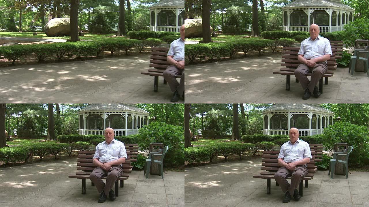 坐在长椅上的老人老人公园休息外国老人