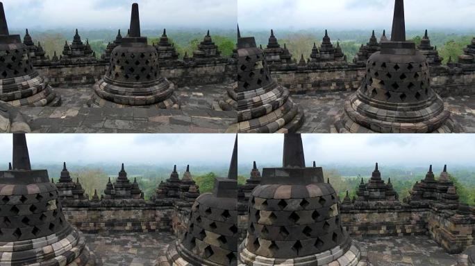 婆罗浮屠神庙。印度尼西亚爪哇日惹。起重机开枪。4K