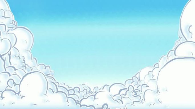 抖动的卡通云朵勾勒出蓝色的天空