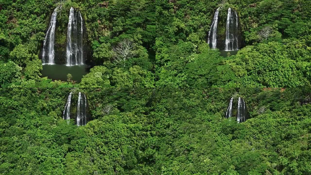 热带雨林丛林中惊人的双瀑布的鸟瞰图