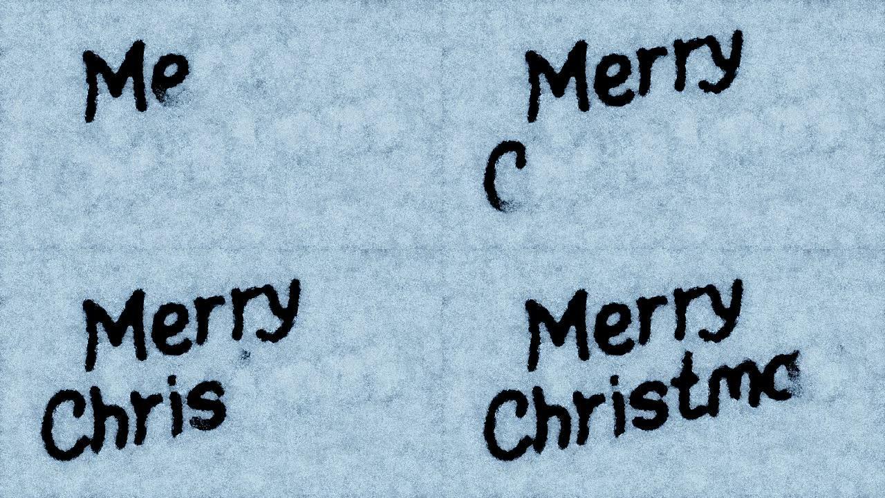 在雪地上出现的文字的美丽动画。圣诞快乐主题。高清1080。