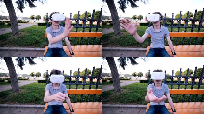 360 VR眼镜的年轻人。虚拟现实眼镜