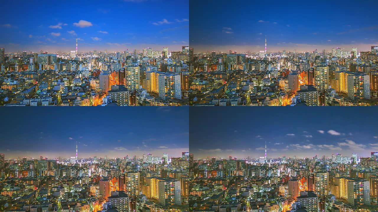 4K.与日本东京塔临近的东京市的延时视图