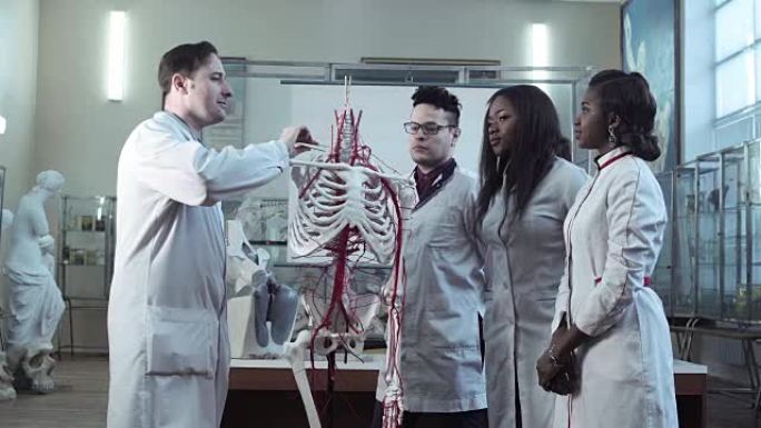 一群医学生在解剖学讲座上