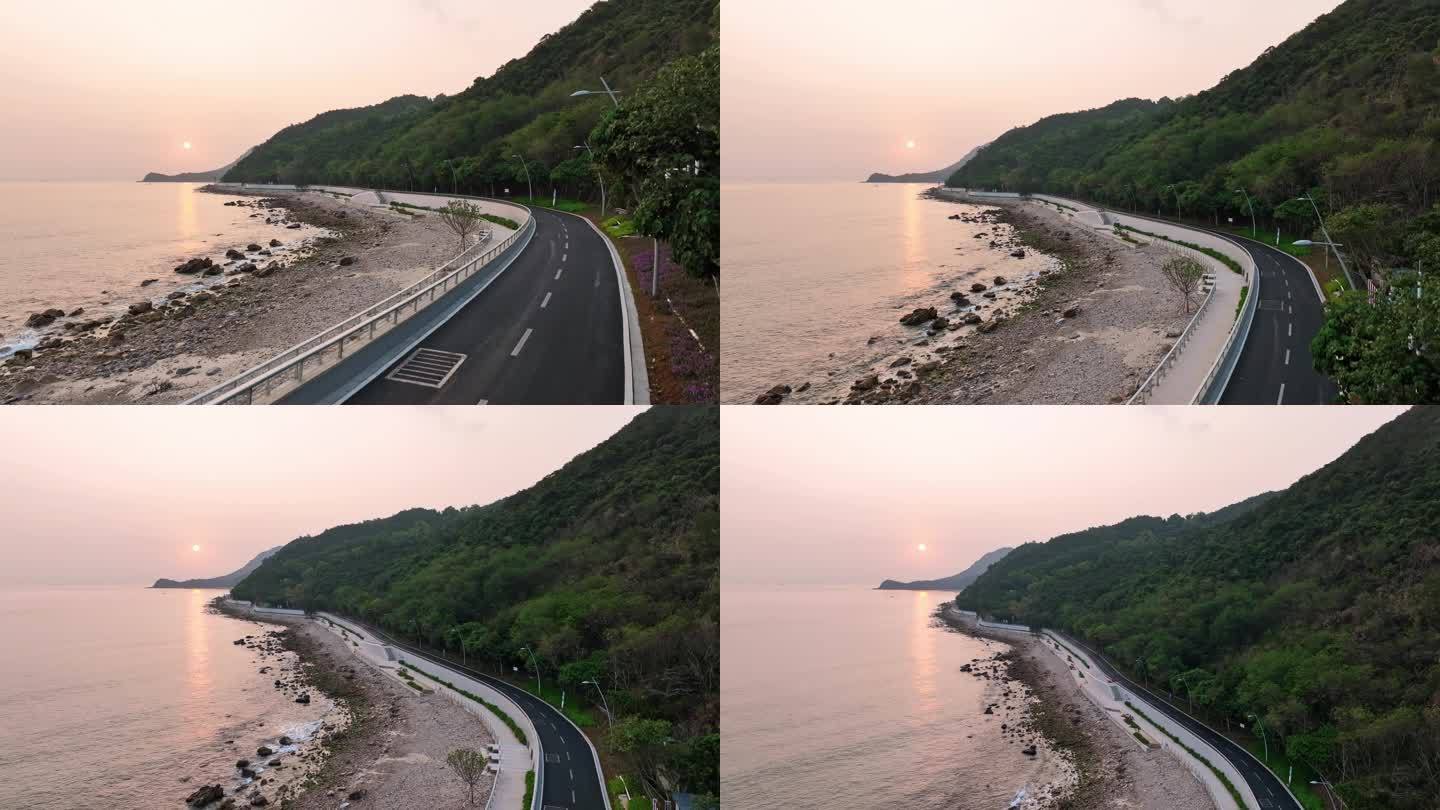 日出时分海边的公路