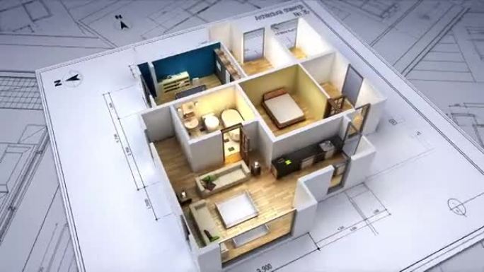 建筑图纸改变了3D房屋内部。