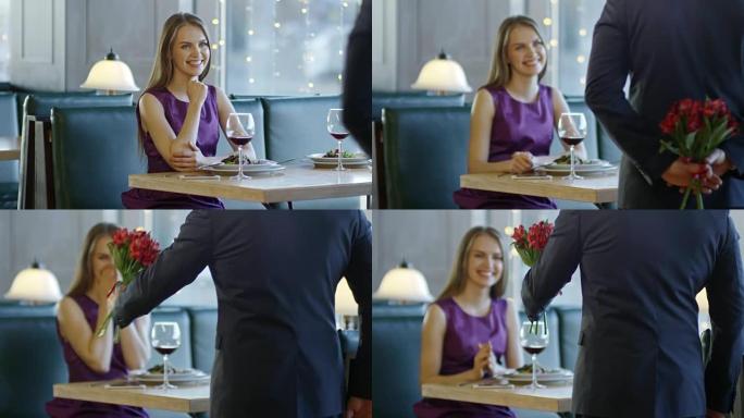 男人在约会时向女人送花