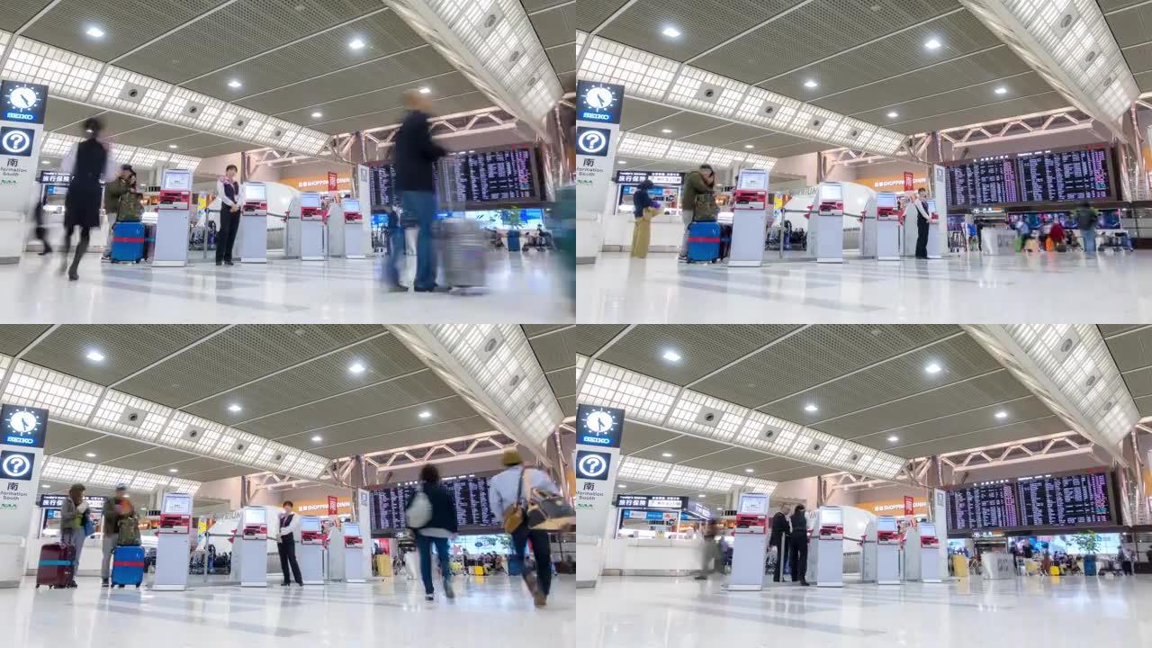延时: 日本成田机场出发航站楼的旅客人群
