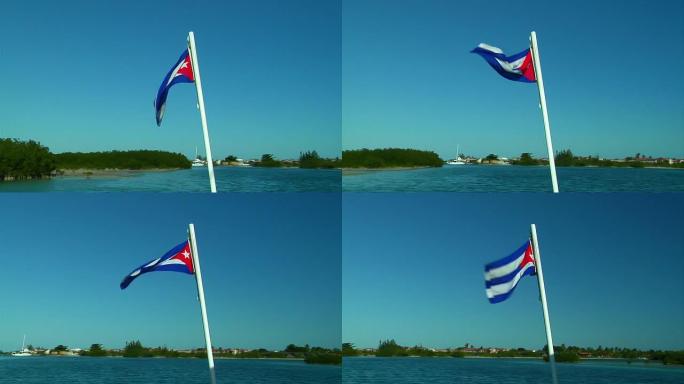 船后部的古巴国旗