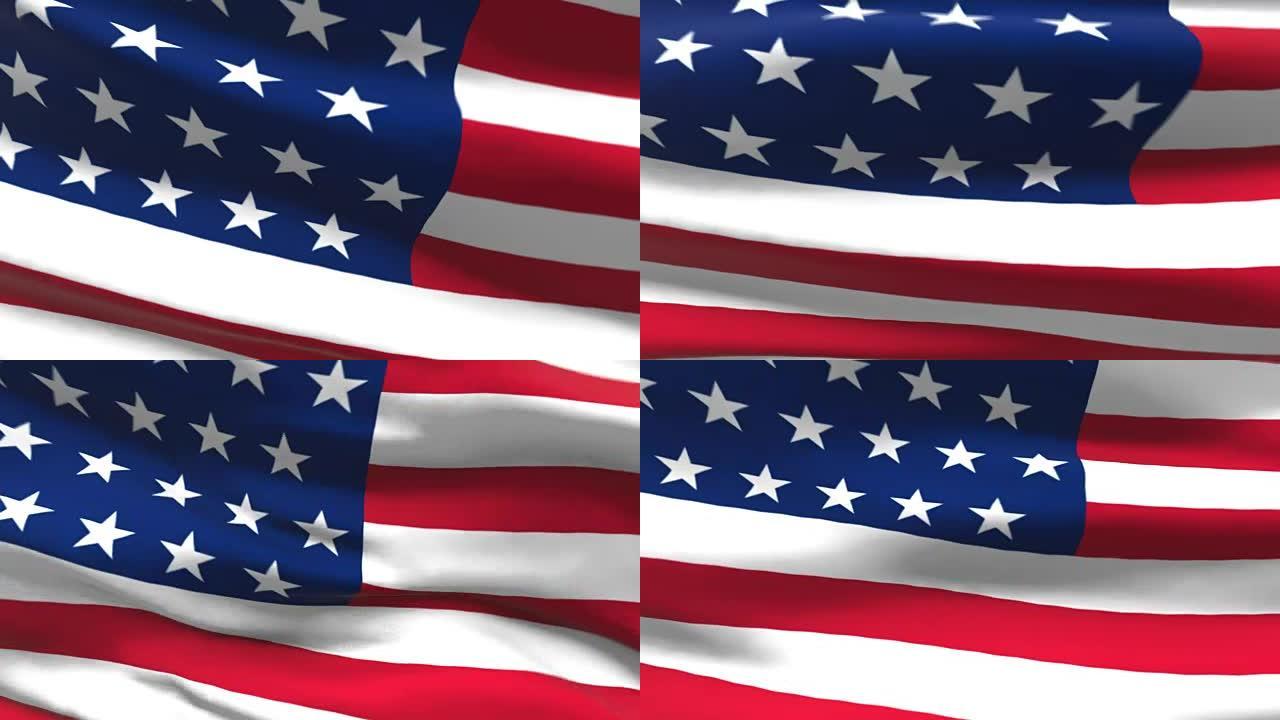 风中飘扬的美国国旗的无缝3d动画