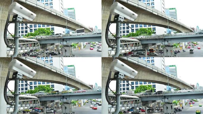 曼谷街的监控摄像头和延时