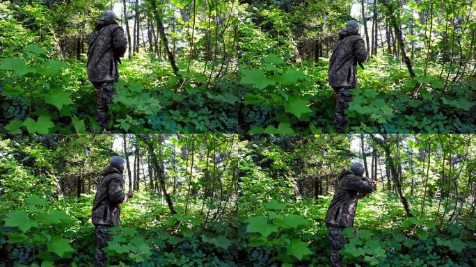 在森林中狩猎的男性猎人4k