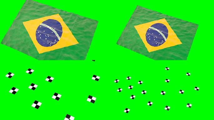巴西挥舞着国旗。绿屏。特写