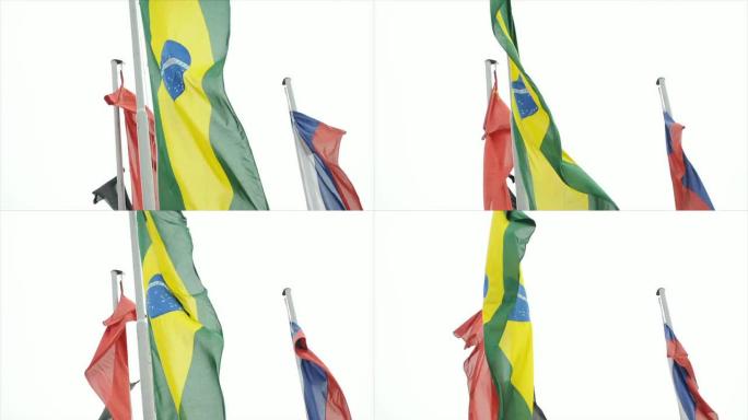 巴西国旗被隔离在白色背景上，飘扬（HD720p）