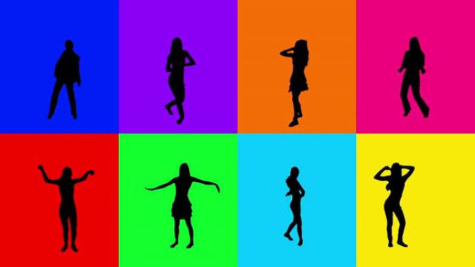 女人跳舞。8合1。彩色
