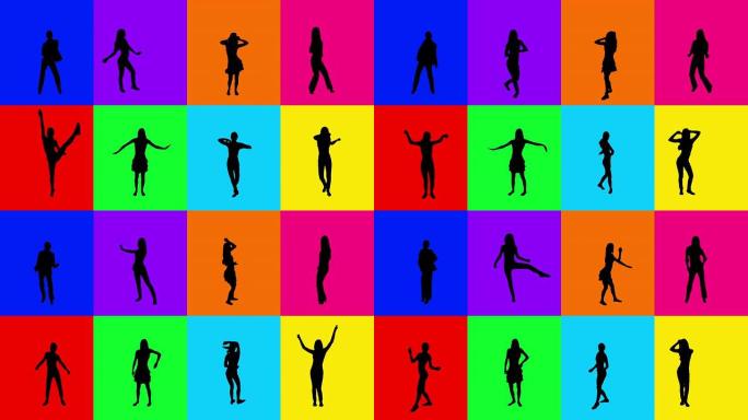 女人跳舞。8合1。彩色