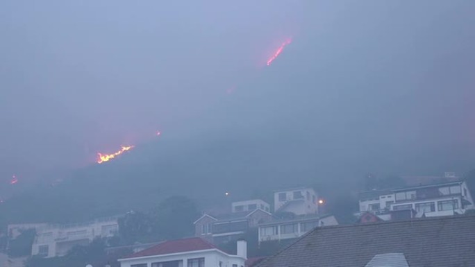 开普敦-3月，2015: 南非桌山山坡上的猛烈丛林大火
