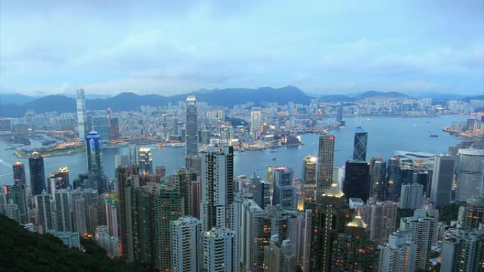 香港日落高清白天到夜晚日转夜高楼大厦