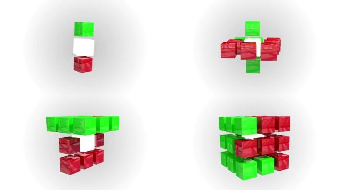 红色和绿色抽象立方体网格