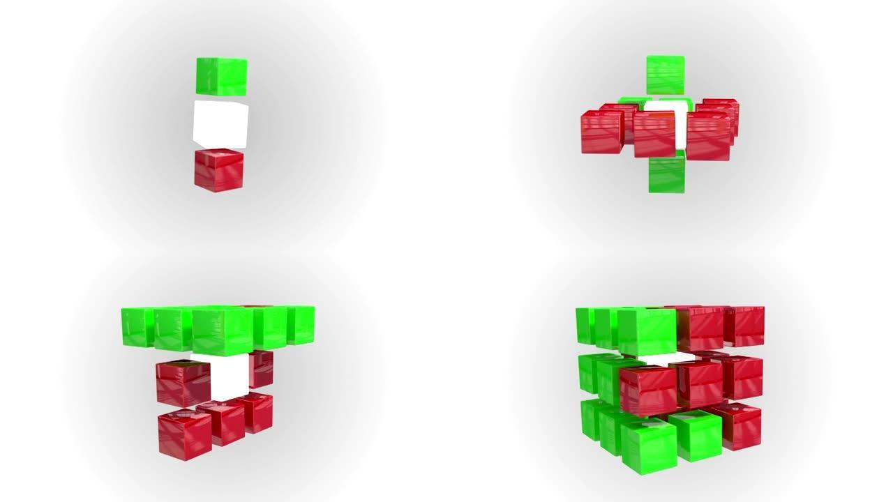 红色和绿色抽象立方体网格