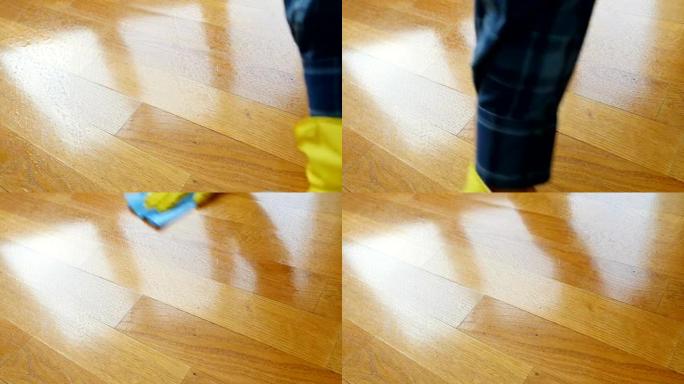 镶木地板。清洁木地板。