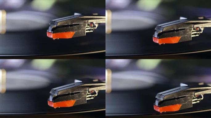转盘触控笔降低到乙烯基唱片，细节，在R3D上拍摄