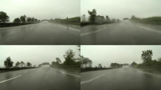 在雨天公路上行驶POV