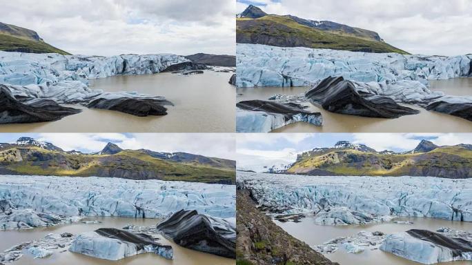 冰岛各地欣赏黑色和蓝色的冰川冰