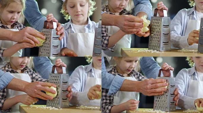 勤奋的孩子学习磨碎奶酪