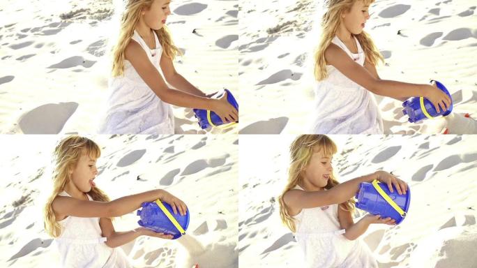 女孩在沙滩上玩耍