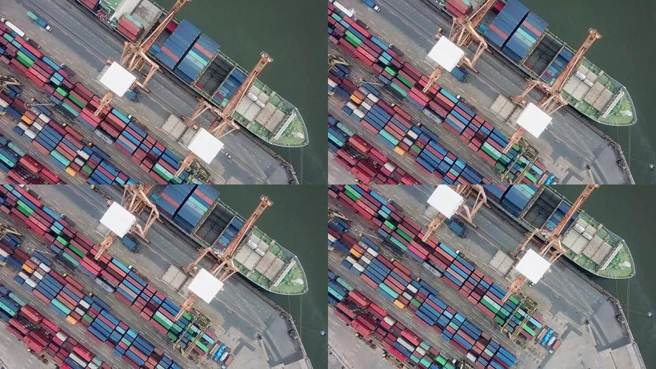 工业港口集装箱船的鸟瞰图