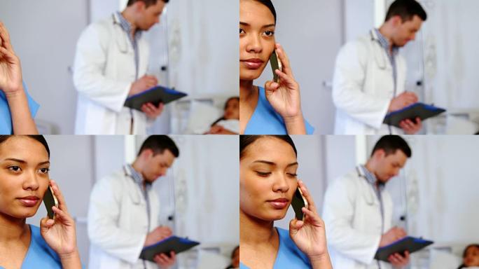 护士在手机上说话