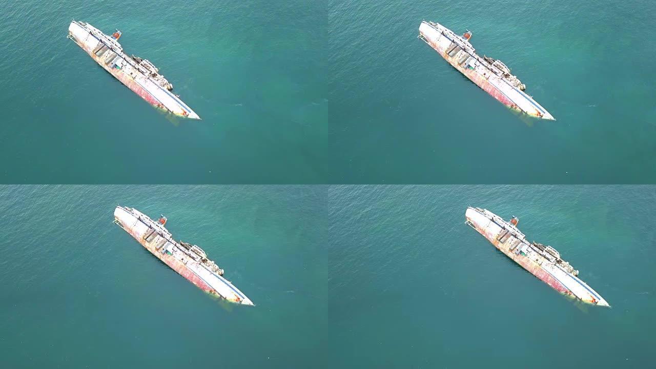 泰国Chon Buri海上失事的无人驾驶飞机的鸟瞰图