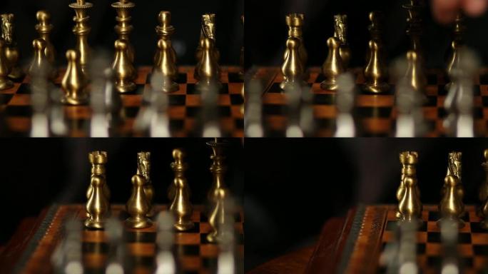下棋的特写镜头，多莉镜头