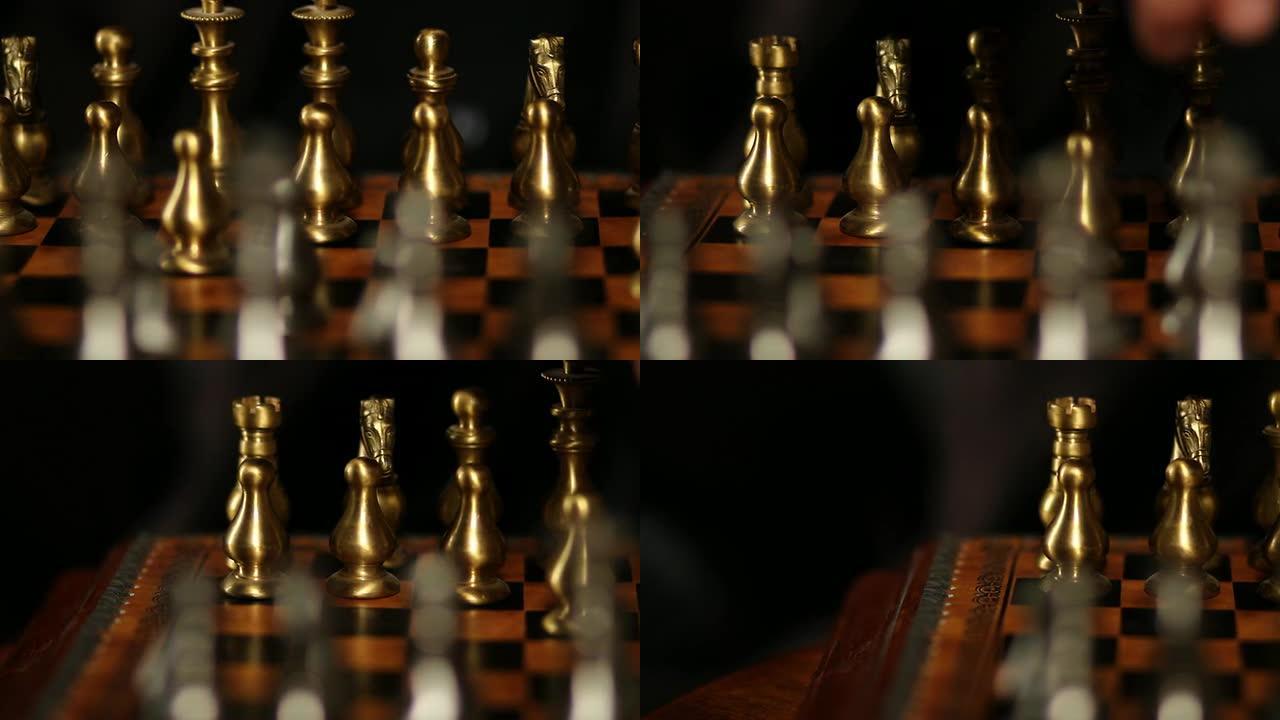 下棋的特写镜头，多莉镜头