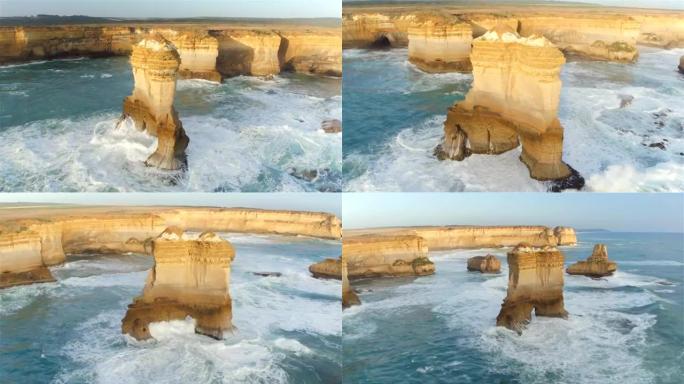 空中: 在浅水上升的高石灰岩地层周围飞行