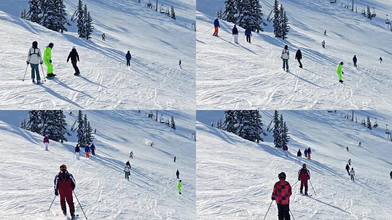 许多人在斜坡上滑雪