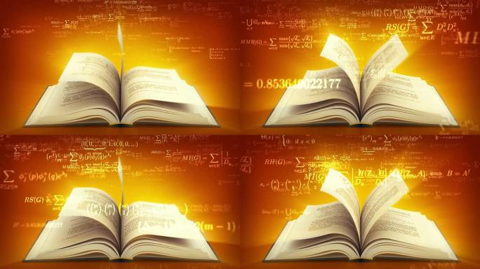 打开一本数学公式飞扬的书。棕色版本。