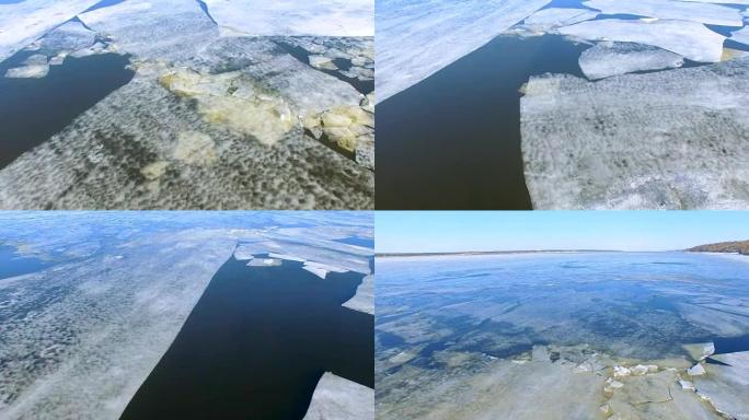 4K.在河流、海洋上融化冰。空中。
